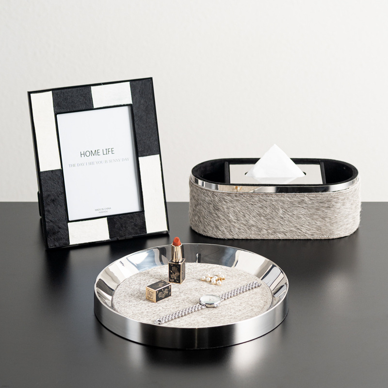 Yibeizi Modern Accessible Luxury Stainless Steel Soft Tissue Box Tray Bedroom Bedside Table Bay Window Photo Frame Decoration