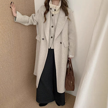 韩版简约时尚宽松百搭可拆卸两件套毛呢外套2025秋冬新款羊毛大衣