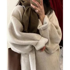 韓国スタイルのレイジースタイルの女性用ミドル丈セータージャケット、秋冬の高級ニットカーディガン、スリムで厚みのあるアウターコート