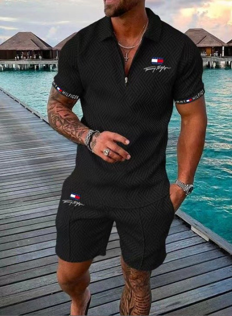 2023 Men's Cross-border Casual Men's European and American Fashion Men's Polo Shirt Suit Trendy Large Size Casual Sports Suit 2023 Men's Cross-border Casual Men's European and American Fashion Men's Polo Shirt Suit Trendy Large Size Casual Sports Suit