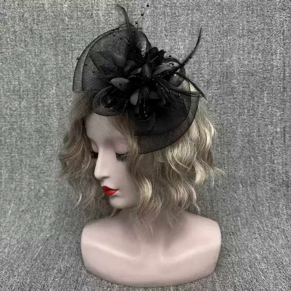 Cross-Border European and American Foreign Trade Handmade Bow Feather Hair Accessories Mesh Banquet Hair Accessories Hairpins Headwear Ornaments