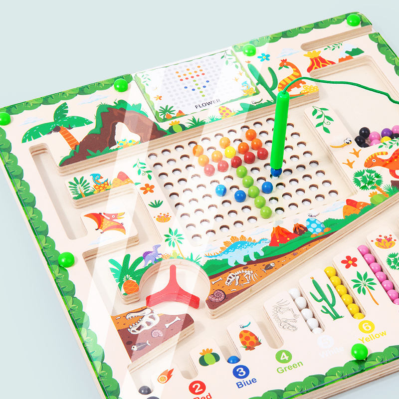 cpc ce cross-border 1 -- 3 years old magnetic dinosaur walking beads maze board educational toys ball game digital pen