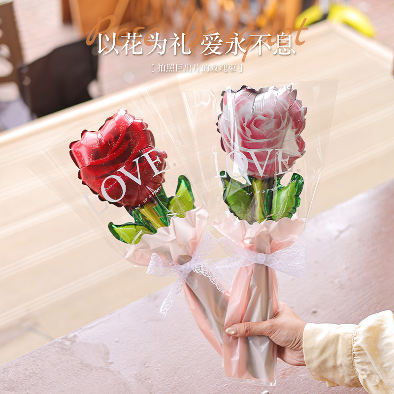 Simulated Rose Flowers 12inch Aluminum Foil Balloons Mother's Day Mall Event Photography Props Aluminum Foil Mother's Day