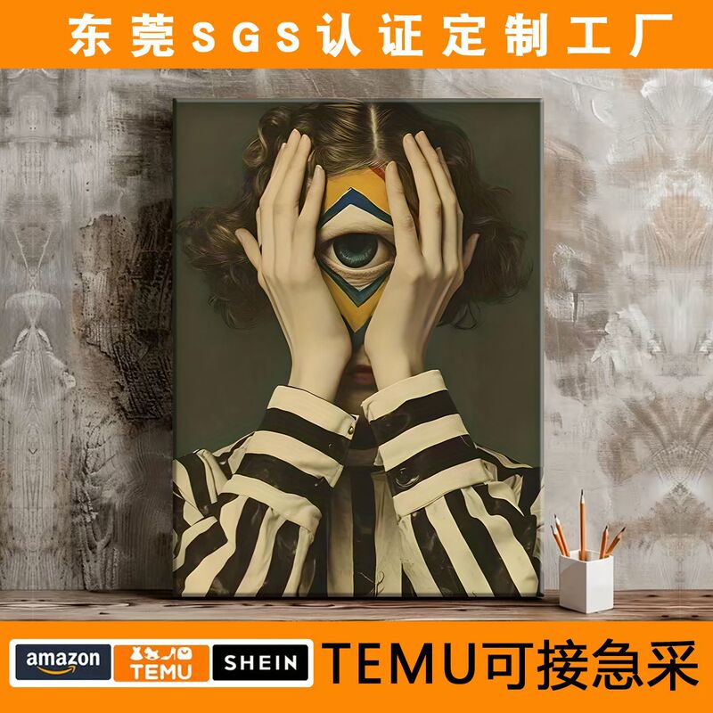 Surreal Retro Character Eyes Bedroom Living Room Decorative Painting Abstract Portrait Canvas Painting Core Custom Cross-Border Supply