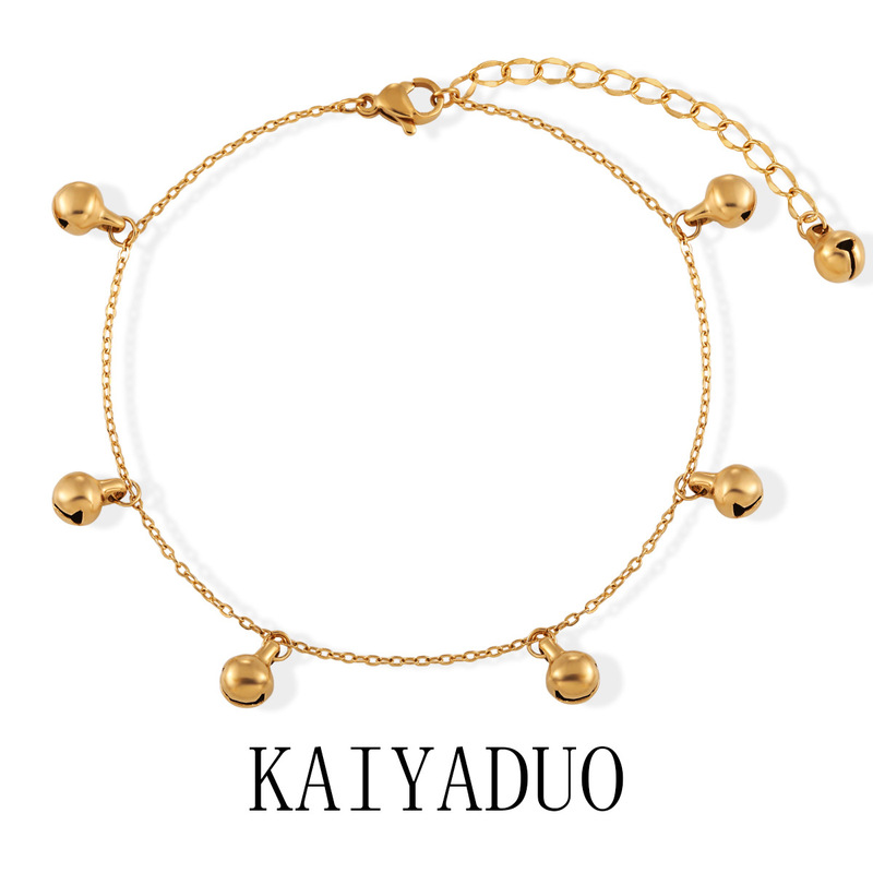 National Trendy New Chinese Ethnic Style Niche Simple Handmade Bell Anklet Women's Fashionable Personalized Gold Plated Titanium Steel Foot Jewelry