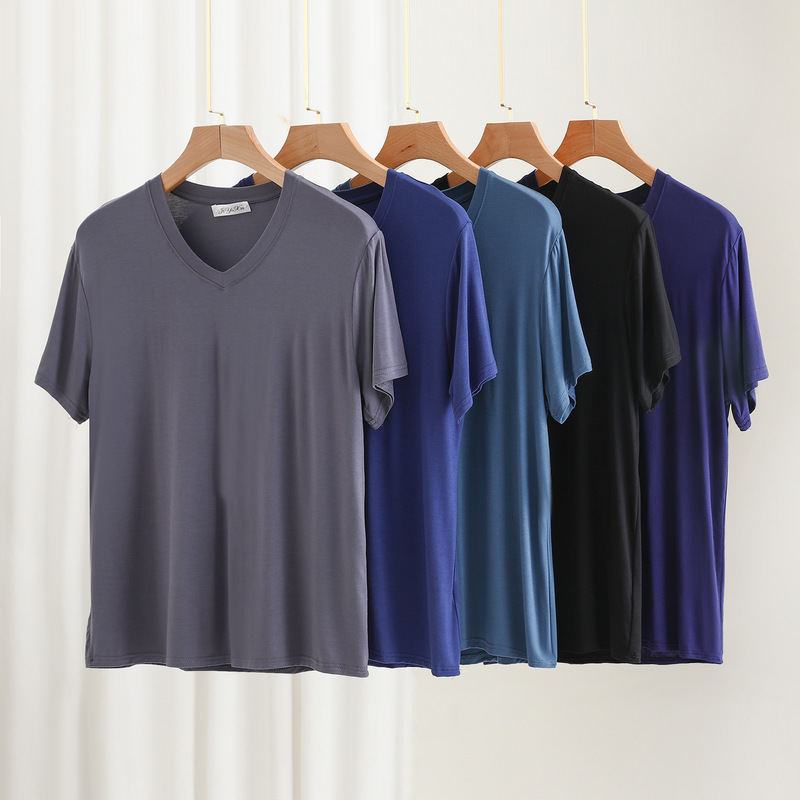 Summer New Men's Bit Cotton V-neck Short Sleeve Base Shirt Thin Breathable Sports T-shirt Large Size Loose Top Summer New Men's Bit Cotton V-neck Short Sleeve Base Shirt Thin Breathable Sports T-shirt Large Size Loose Top