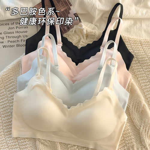 Traceless summer thin strap bra with adjustable snap fastening for students, wire-free, revealing, comfortable and breathable
