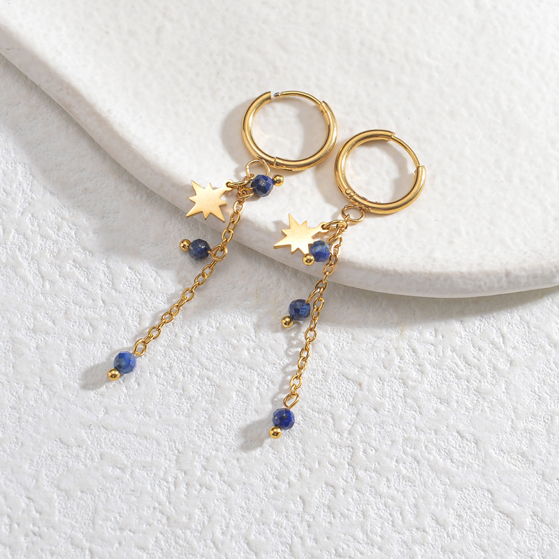 201 Stainless Steel Ear Needle Material PVD Coated Real Gold Plated Star Stainless Steel Simple Style Classic Style Waterproof Non Tarnish Charm Sleeper Hoop Earrings Drop Earrings