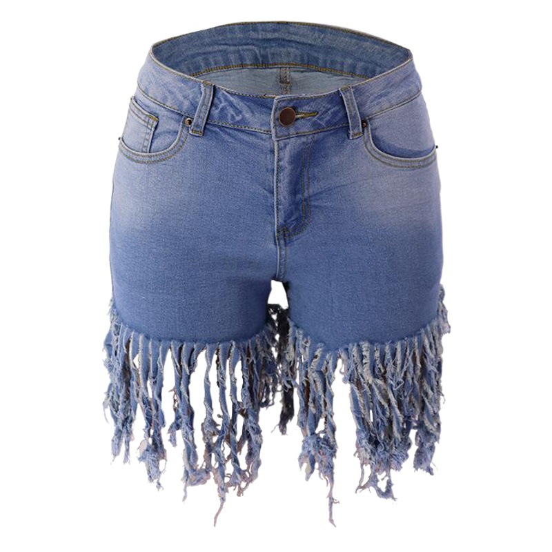 Pantalones Cortos Vaqueros con Flecos de Moda Americana y Europea de Primavera 2024, en Existencia, Comercio Exterior, Ropa Femenina Transfronteriza