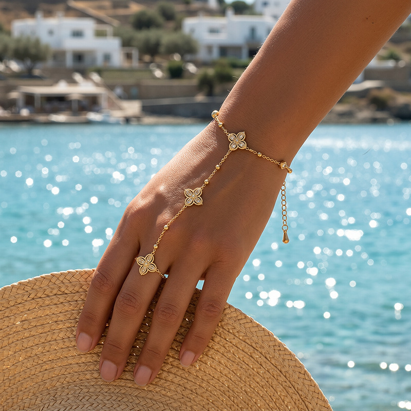 Tina Europa y los Estados Unidos transfronterizos 18 quilates de diamantes de oro pulsera de dedo ligera de lujo de alto nivel sensación de explosión de Amazon joyas de mano al por mayor mujeres