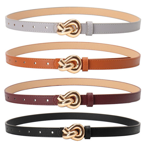Stylish European and American-style high-end belt for women: alloy snap-button knotted waistband, decorative design for dresses, ladies' leather belt