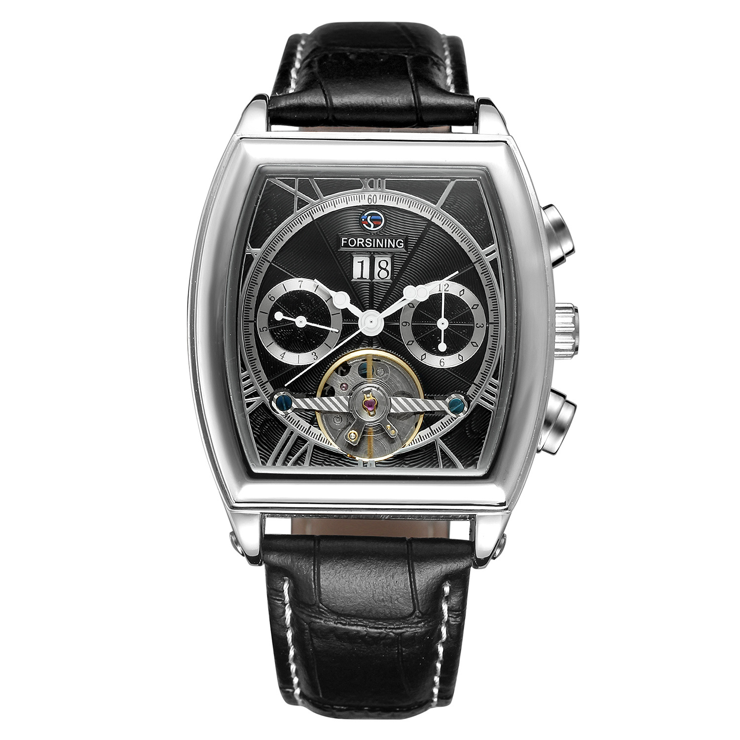 Montre mécanique à bracelet avec volant ouvert et calendrier_voghion.com