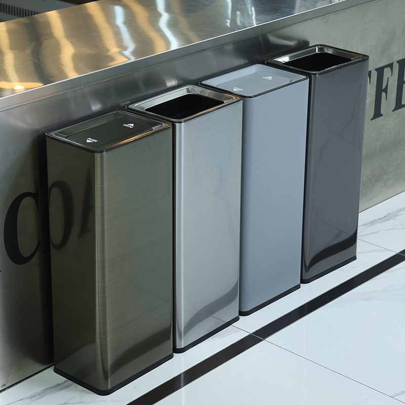 Public Restroom Paper Towel Trash Can Stainless Steel Swing Lid Heightened Washbasin Office Storage Bin Large Capacity