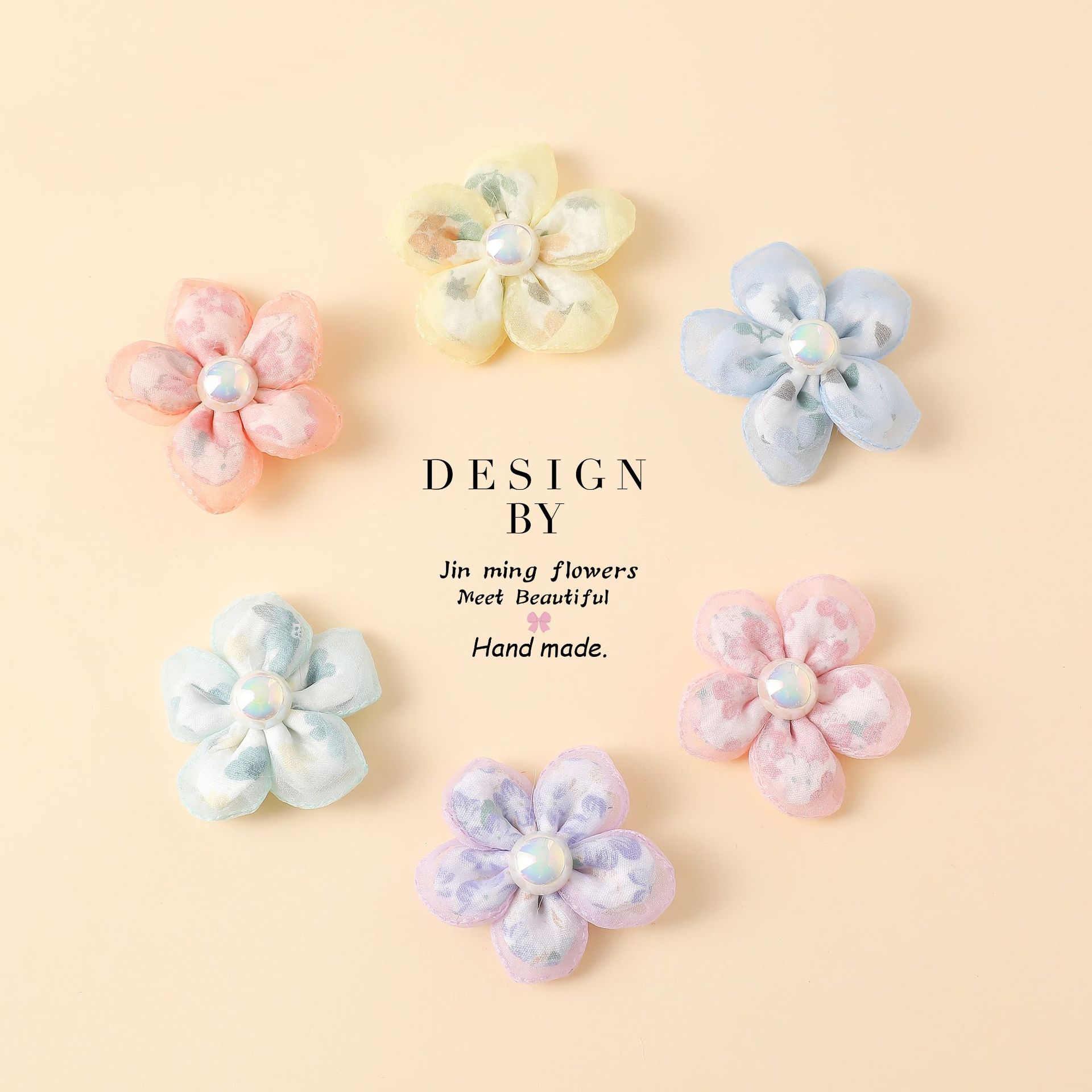 Fabric Handmade Flower diy Accessories Floral Five-petal Flower Accessories Hair Accessories Shoe Flower Clothing Accessories Gauze Five-petal