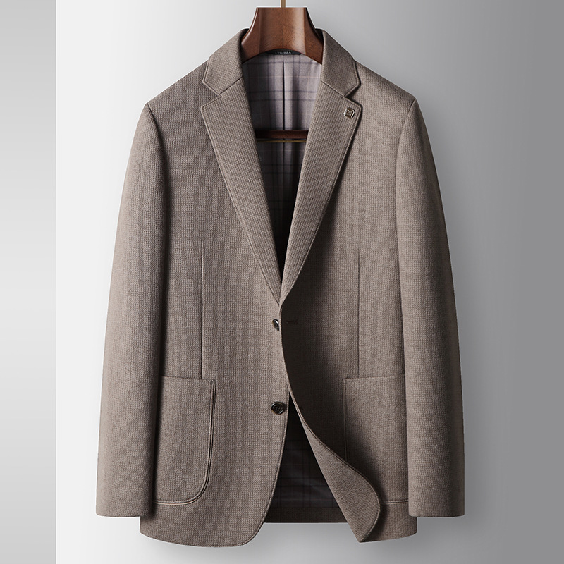 Erkek Giyim takım elbise sonbahar ve kış hafif lüks yün iş bekar batı orta yaşlı ve genç insanlar düz renk günlük takım elbise ceket trendi_voghion.com
