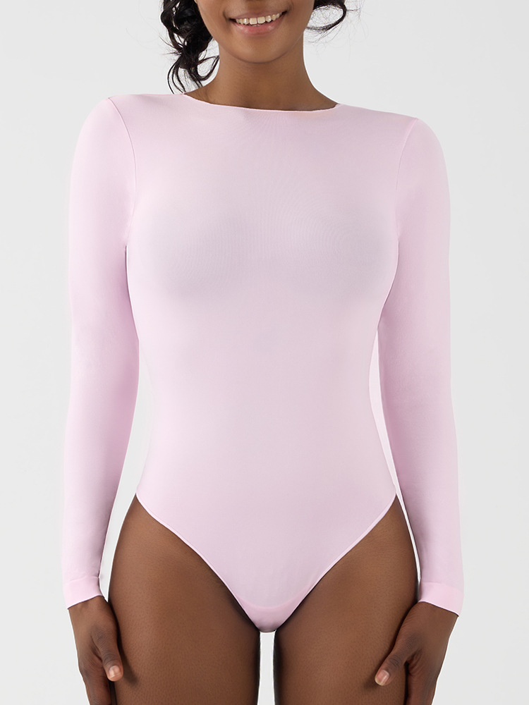 Seamless Long-Sleeve Bodysuit – High-Waisted Tummy Control Yoga Shaper With V-Gusset (Buttery Soft & Stretchable) – Black/Taupe/Pink/Gray (S-XL)​_voghion.com
