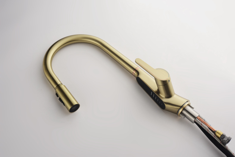 Konishi hydroelectric power digital display kitchen faucet pull-out sink faucet with brushed gold color undefined