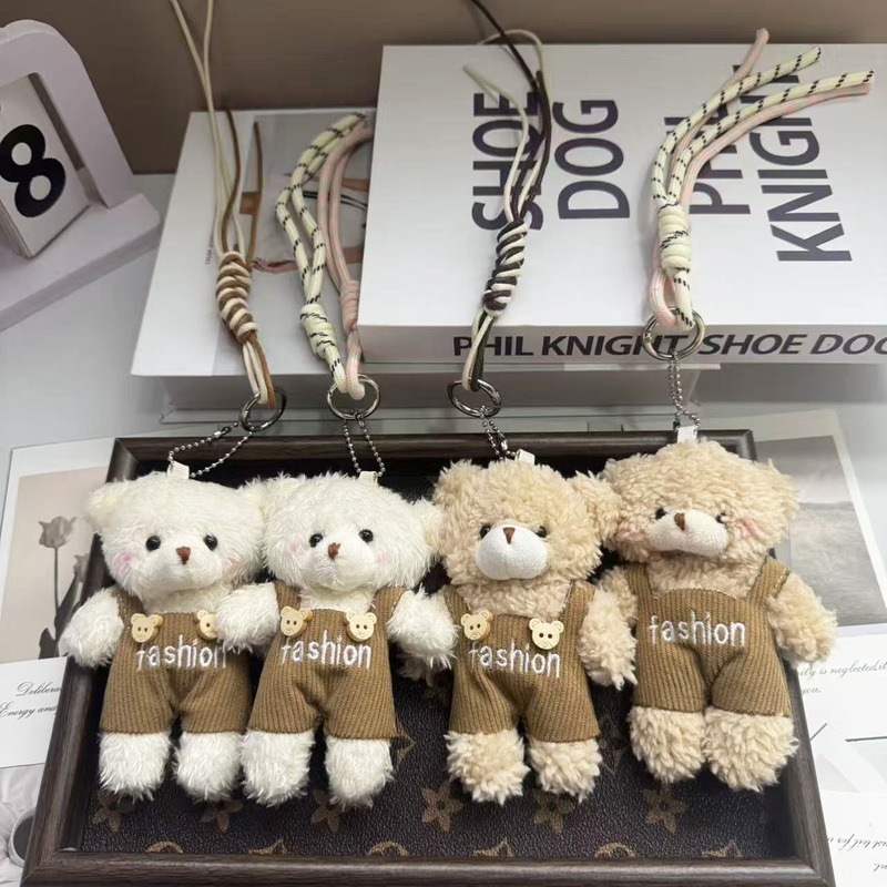 New Cute Overalls Bear Plush Pendant Ladies Small Doll Pendant Bag Accessories Plush Keychain