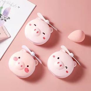 Piggy Beauty Mirror with Beauty Light Handheld Mini USB Small Fan Cute Carry-on Light Portable Beauty Gift