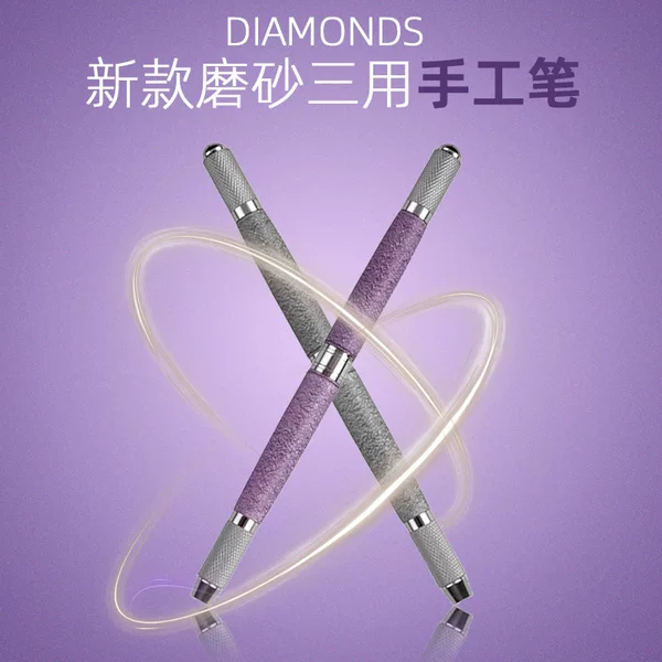 Microblading Manual Pen Frosted Three-Use Pen for Shading, Round 3 Single Needle Row, Easy to Color, Semi-Permanent Eyebrow Supplies