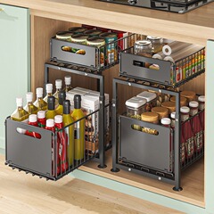 アマゾンキッチンラック引き出し式置地調節可能下シンクごみボトル缶収納キッチン用品