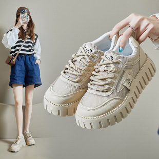 2025 Summer White Shoes New K-Style Ins Female Students Increased Breathable Sports Sneakers Trendy Casual Shoes T78-1