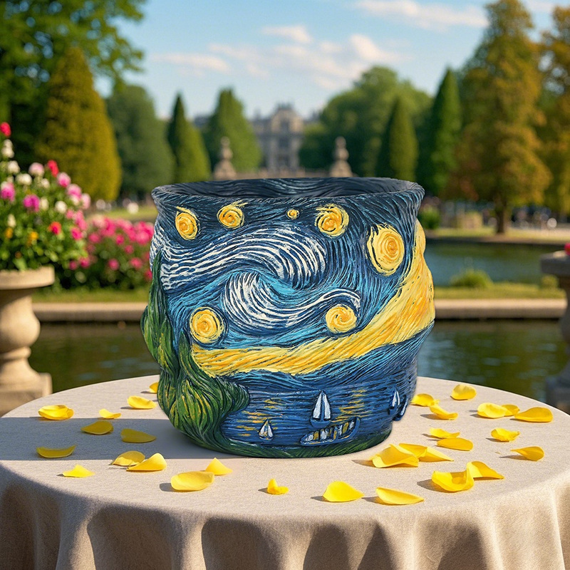 Kindergarten Hot Selling Van Gogh Inspired Series Starry Sky and Galaxy Resin Flower Pots Creative Home Desktop Garden Planting Containers