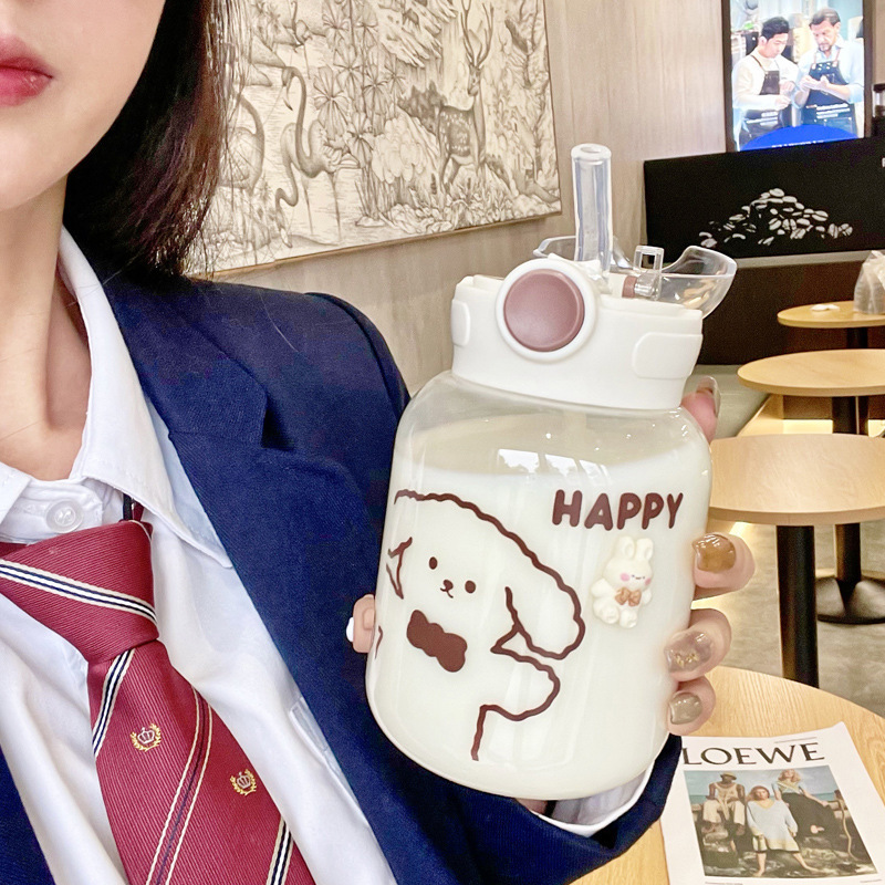 Summer High-Appearance Plastic Water Cup with Straw for Children, Portable Trendy Cup for Students, Same Style as Popular Influencers