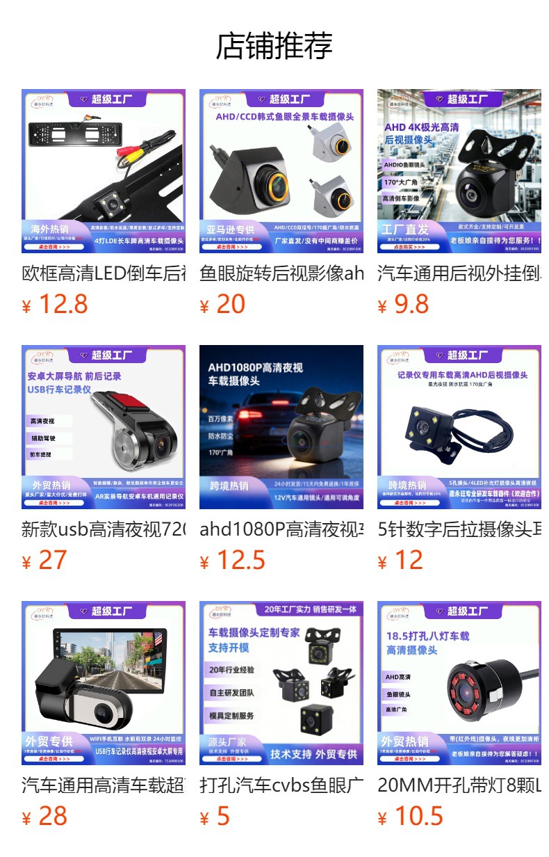 Perforated Car Cvbs Fisheye Wide-Angle High-Definition Night Vision Rear View Ccd Image Ahd Car Reversing Camera