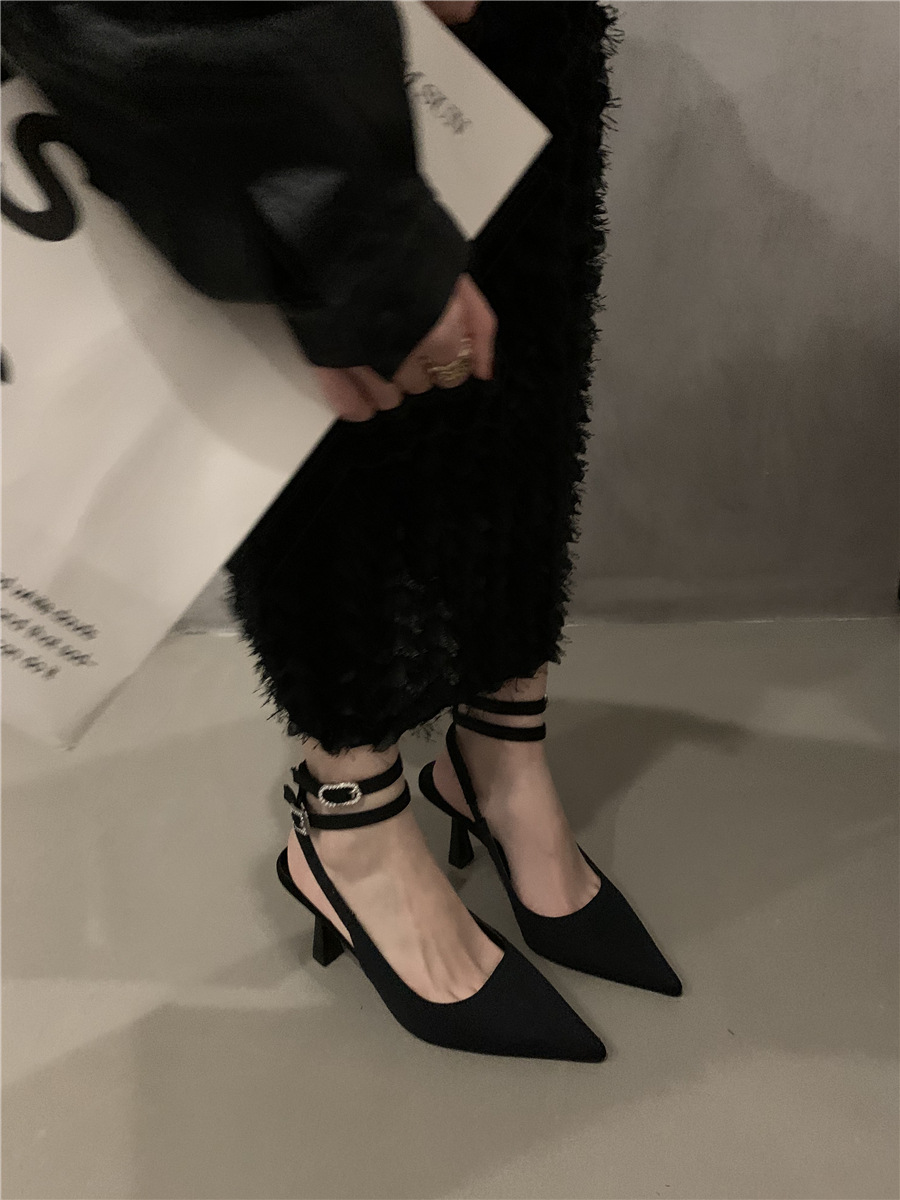 French pointed high heels, evening style, sandals and slippers with skirt, black sandals, 2023 winter and spring British women's shoes_autovado.com