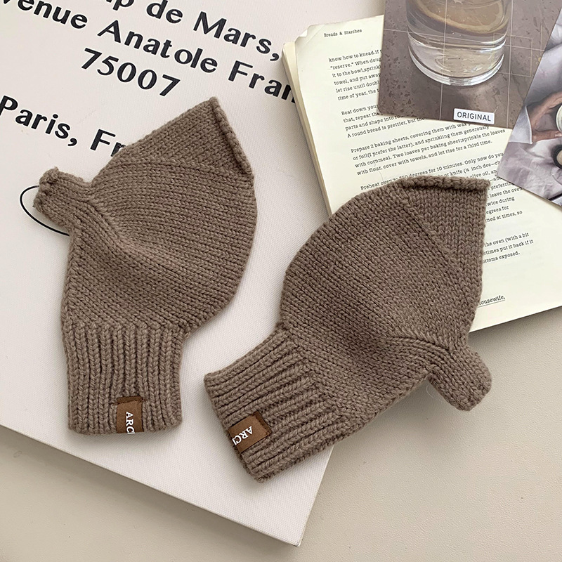 Guantes de medio dedo de invierno lindos etiquetas coreanas para jugar con teléfonos móviles a prueba de frío dedos expuestos pantalla táctil guantes de lana de punto