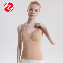 华业真丝拉绒保暖背心女自带胸垫一体式打底内衣秋冬新款加厚上衣