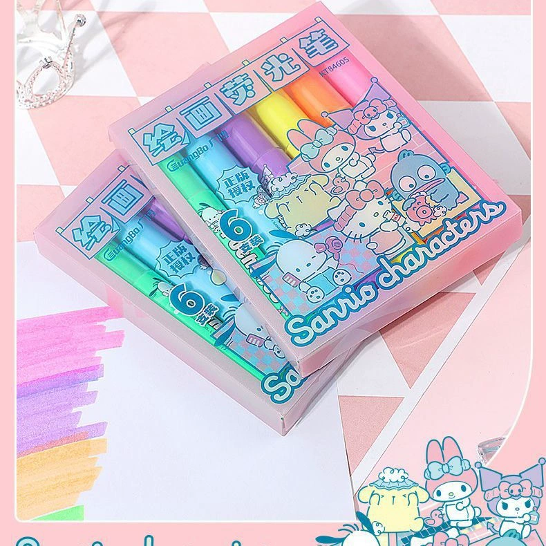 Genuine large capacity new 6-color ugly fish painting highlighter student mark key highlighter KT84605