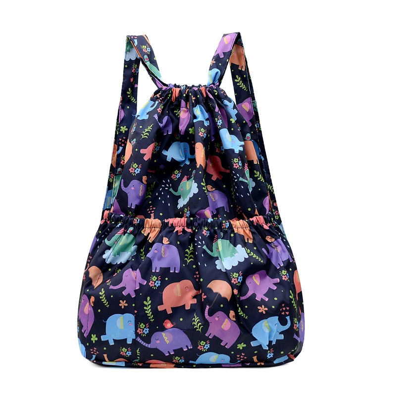 Capacious folding backpack, drawstring