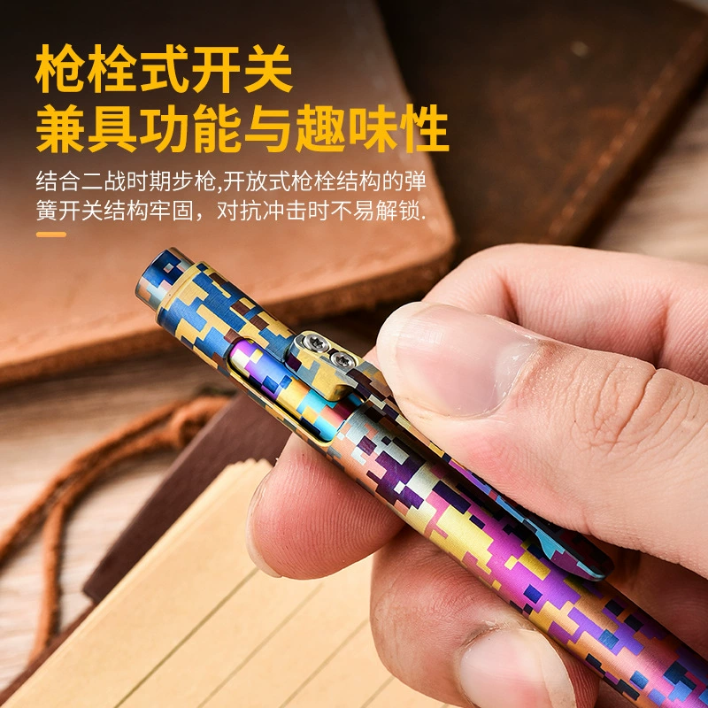 Tactical EDC Pen (Pioneer) Titanium Alloy, Bolt-Action, Colorful Digital Camouflage Options