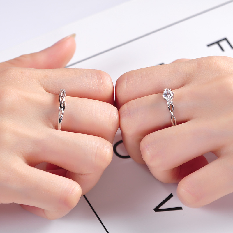 Par de anillo de plata esterlina par de anillo de hombres y mujeres Luz de lujo nicho diseño de alto grado letras abiertas regalo de cumpleaños
