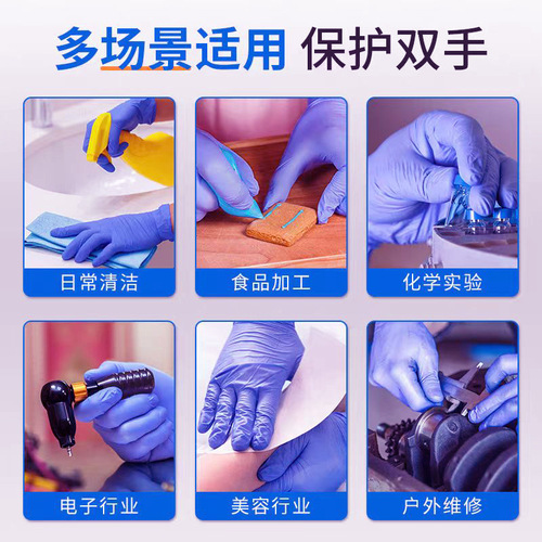Ambochen Disposable Food-Grade Ice Blue Thickened Nitrile Gloves – Chinese Version for Beauty, Hair Dyeing, and Dental Use