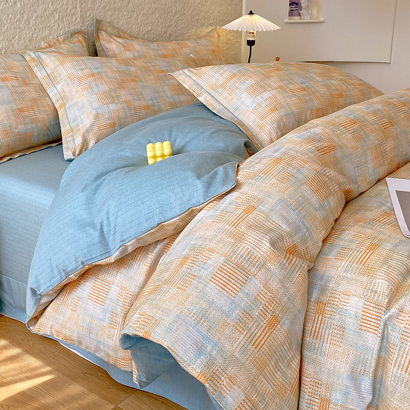 Juego de Ropa de Cama de Algodón Puro Cepillado 2024, Juego de Cuatro Piezas con Funda Nórdica, Sábana Bajera Ajustable, Juego de Tres Piezas para Dormitorio, Lujo Ligero de Invierno