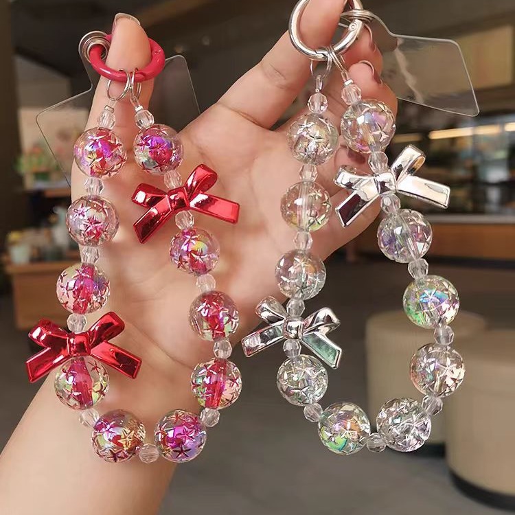 Nuevo colgante de cadena de teléfono móvil de pentacos de color pequeño arco fresco llavero de perlas de color brillante colgante joyas