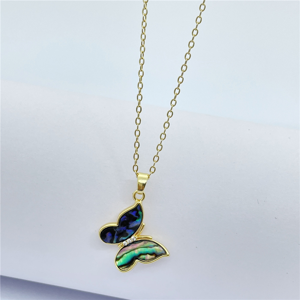 Fashion Cross Butterfly Titanium Steel Copper Inlaid Gemstone Natural Stone Pendant Necklace