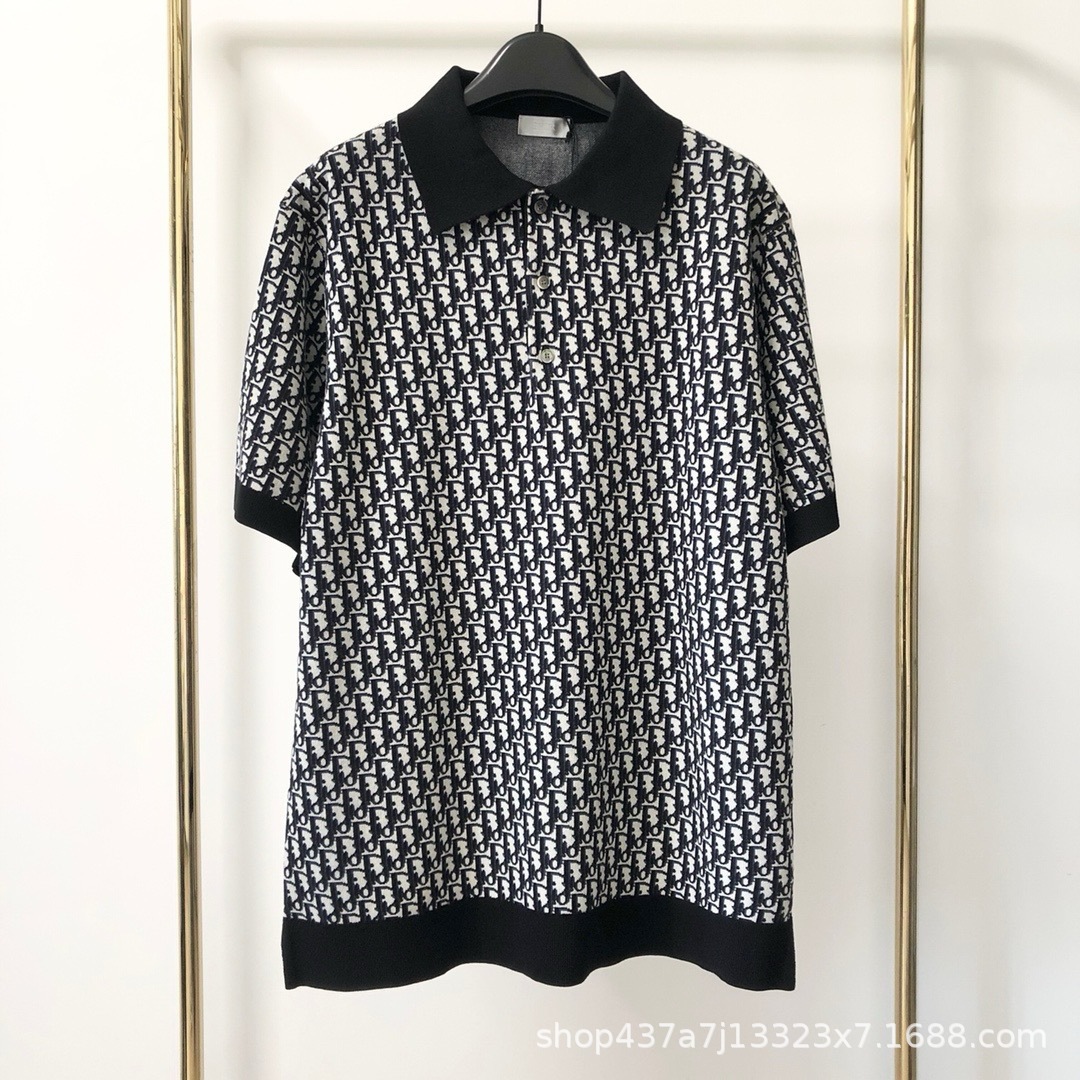 25ss high quality D new lapel short sleeve T-shirt shorts suit full letter flocking technology foreign trade in stock