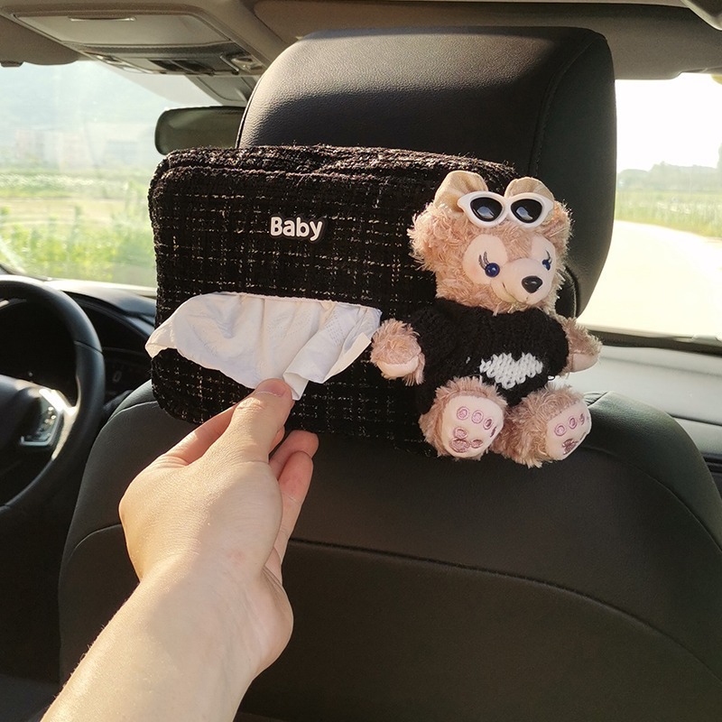 Caja de pañuelos para coche, caja de reposabrazos para coche, caja de cartón, colgante, coche, lindo adorno de oso Duffy de dibujos animados