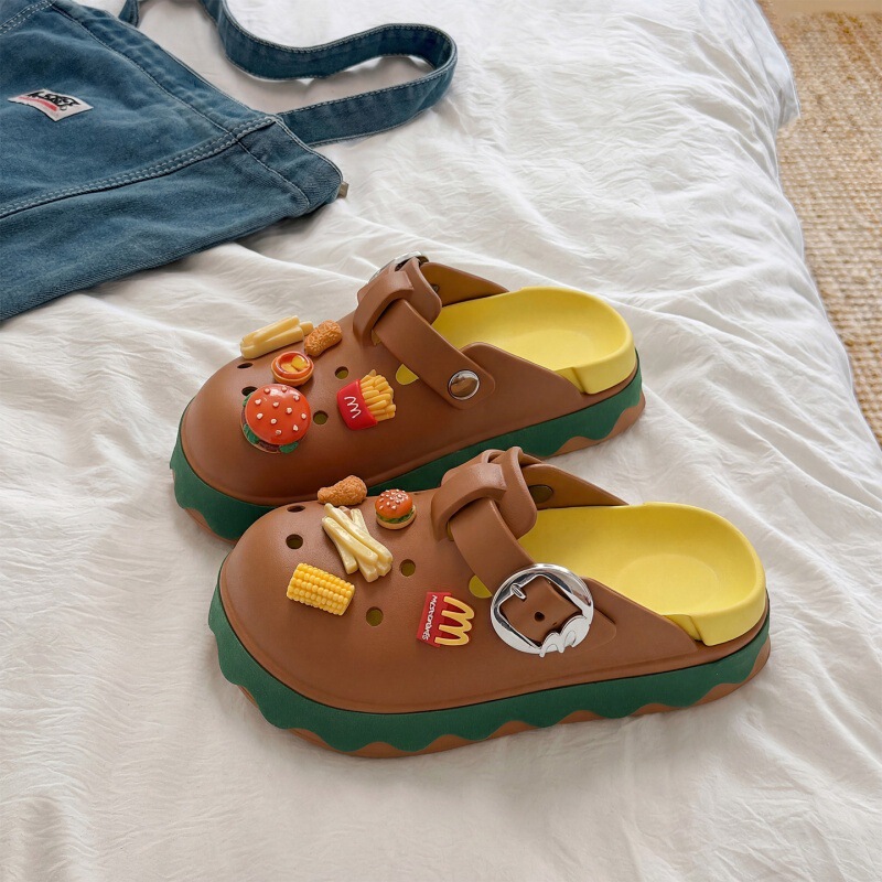 Birkenstock-Style Women's Summer Outdoor Shoes 2026 New Cartoon Hamburger Thick-Soled Non-Slip Closed-Toe Sandals Birkenstock-Style Women's Summer Outdoor Shoes 2026 New Cartoon Hamburger Thick-Soled Non-Slip Closed-Toe Sandals
