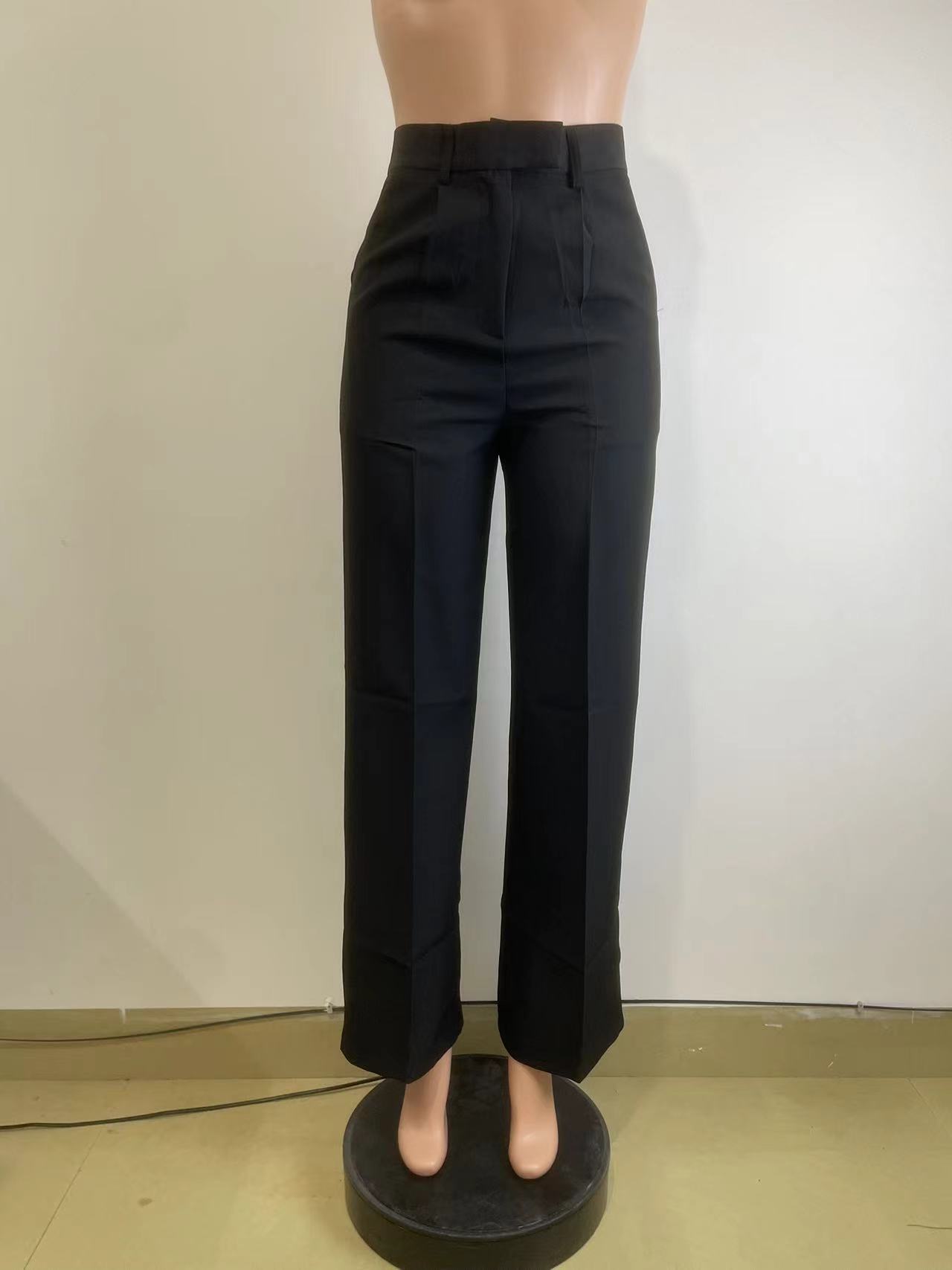 High waisted straight wide leg casual trousers_mkmklike.com