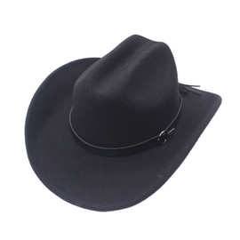 新款黑色皮带礼帽欧美朋克风大沿帽子男女士骑马西部牛仔卷檐帽