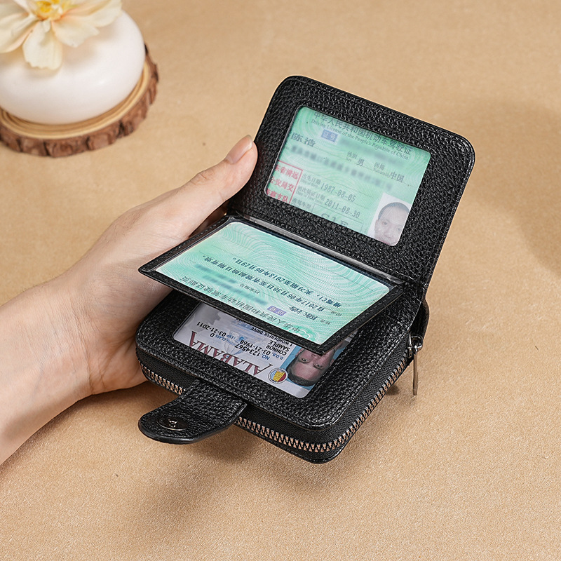 Transfronterizos de cuero de mujer litchi estampado multifuncional órgano de hombre billetera de cremallera billetera de certificados