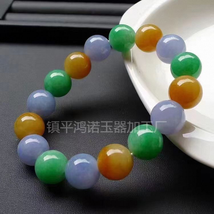 Nhà máy bán hàng trực tiếp vòng tay ngọc lục bảo ba màu nhiều màu xanh ngọc lục bảo 108 hạt tròn thạch anh vòng tay ngọc bích trang sức