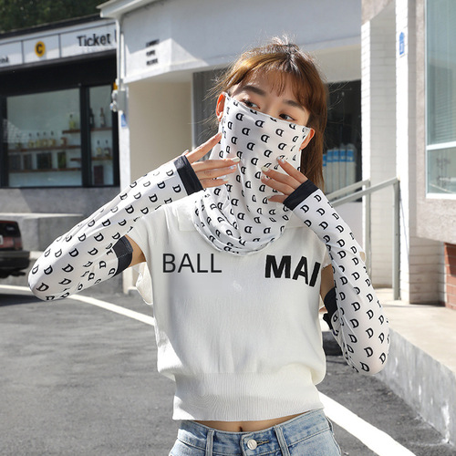 防晒袖套男女夏季户外钓鱼骑行遮阳全脸挂耳面罩冰丝开车手套冰袖