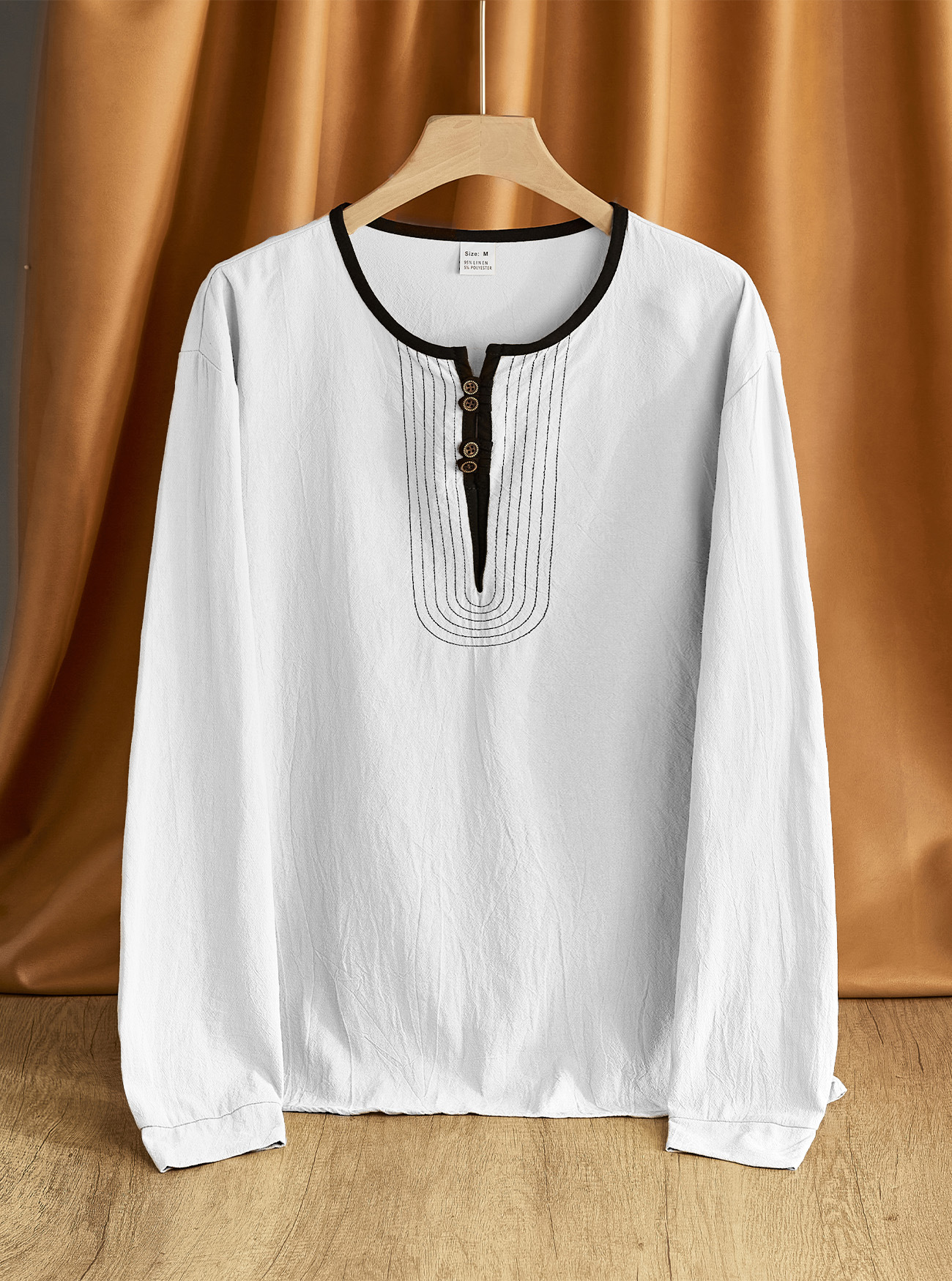 Transfronterizos estadounidenses pesados retro algodón y lino casuales de manga larga nuevo año temu nuevo estilo europeo y americano lino de moda camisa Henry