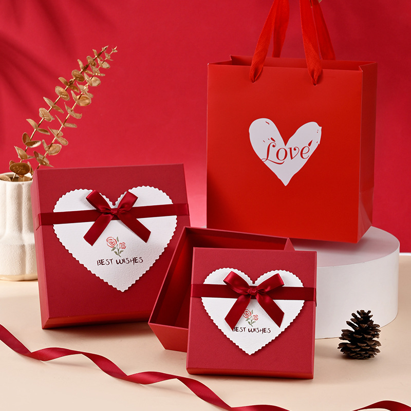 Exquisita caja de regalo roja para el cumpleaños de tu novia, caja de embalaje para cosméticos, caja de regalo de alta gama con tapa y base del fabricante